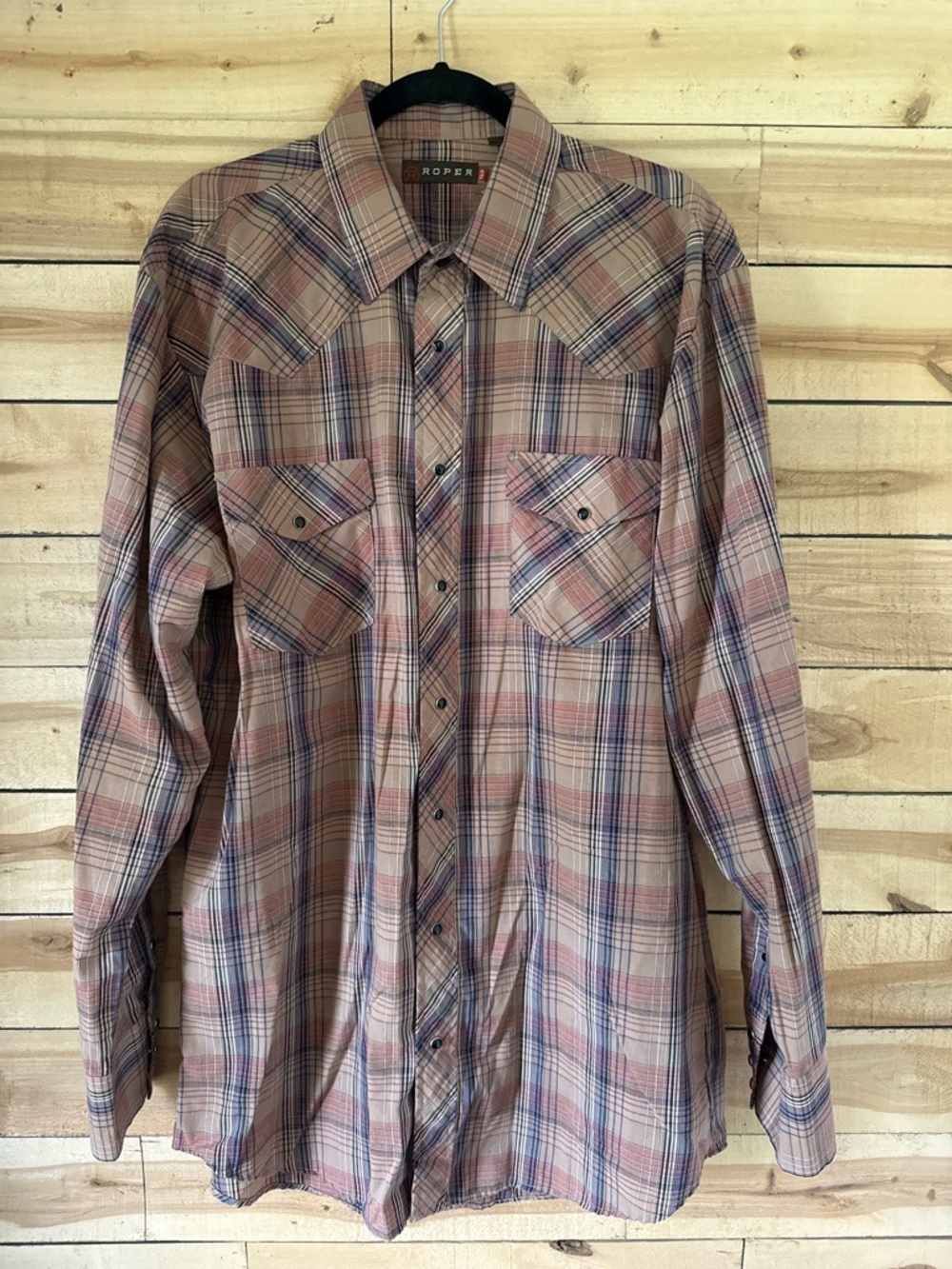 Roper Men’s Plaid Button-Front Western Shirt in Pink and Blue